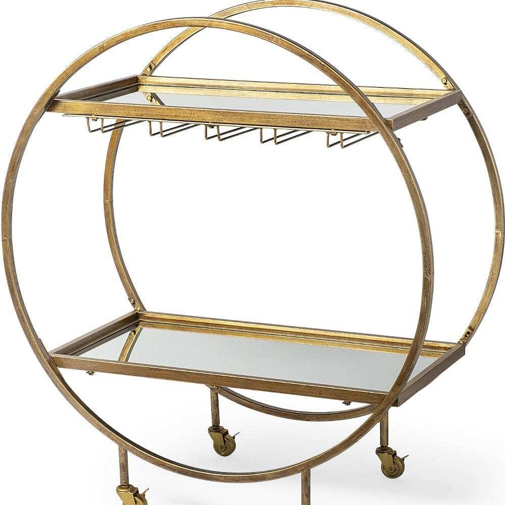 Showstopper Circular Rolling Gold Bar Cart - Homeroots - Flyclothing LLC