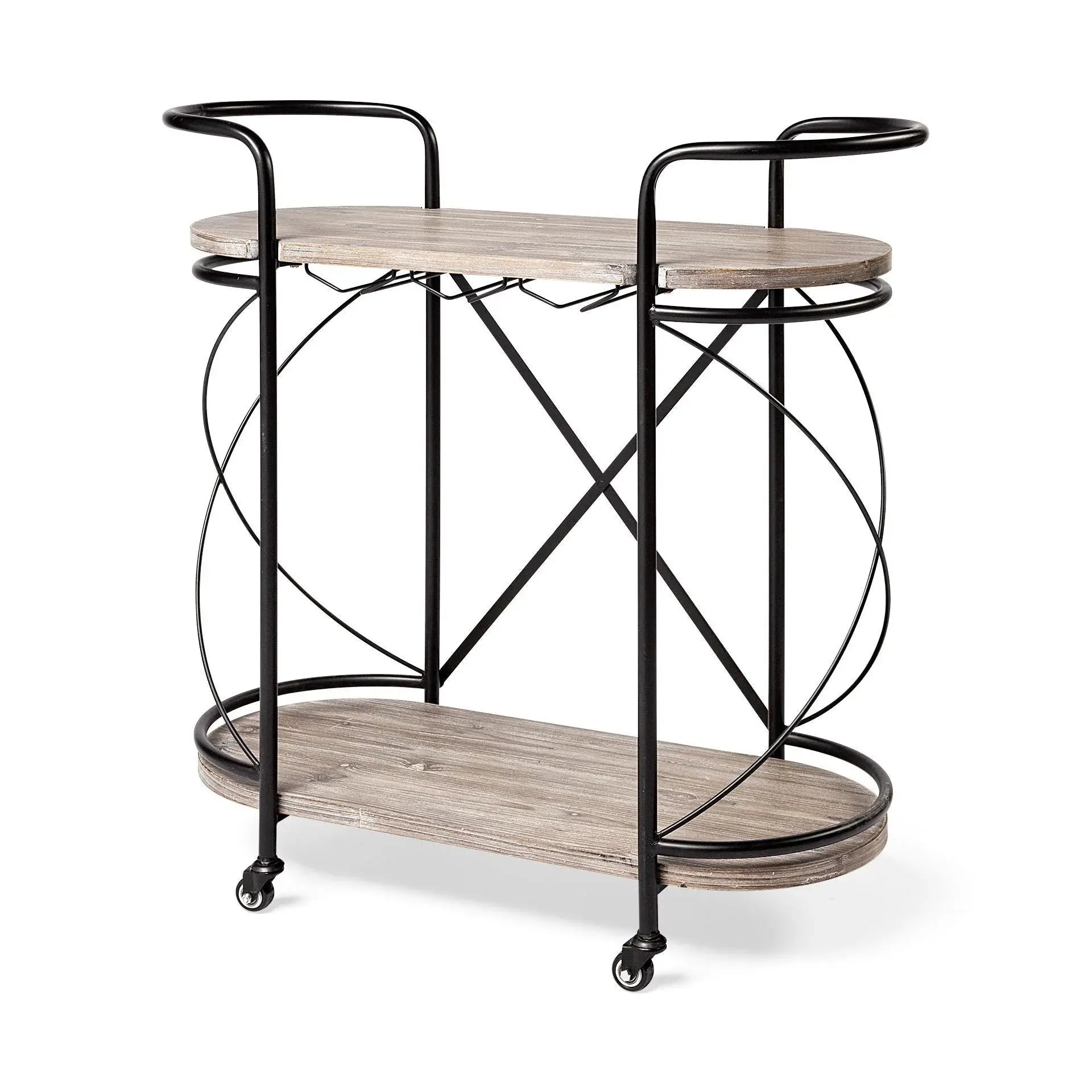 Cyclider Black Metal With Two Wooden Shelves Bar Cart - Homeroots - Flyclothing LLC