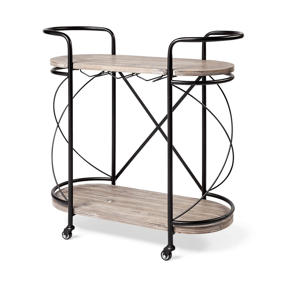 Cyclider Black Metal With Two Wooden Shelves Bar Cart - Homeroots