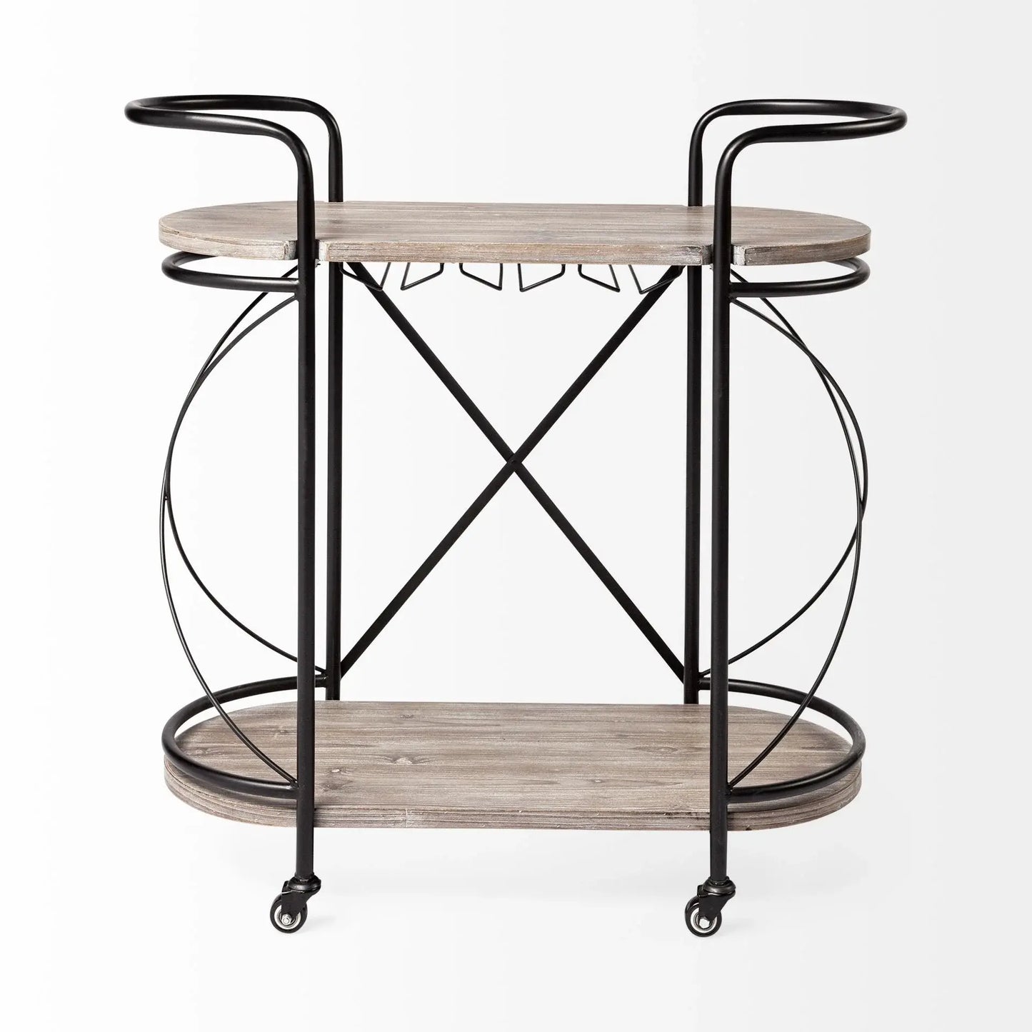 Cyclider Black Metal With Two Wooden Shelves Bar Cart - Homeroots - Flyclothing LLC
