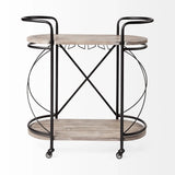 Cyclider Black Metal With Two Wooden Shelves Bar Cart - Homeroots - Flyclothing LLC