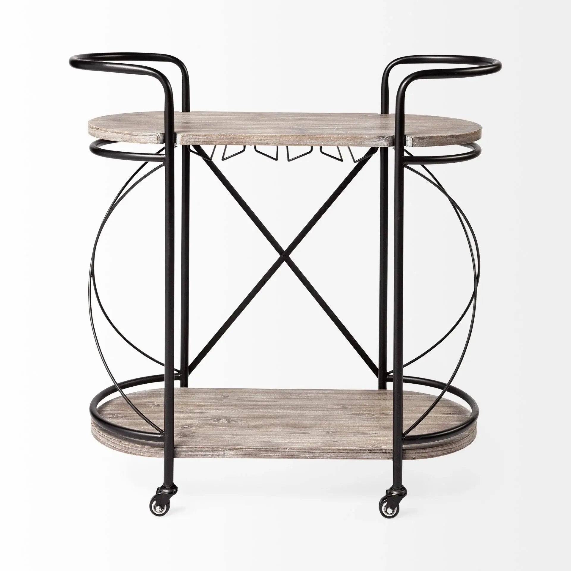 Cyclider Black Metal With Two Wooden Shelves Bar Cart - Homeroots - Flyclothing LLC