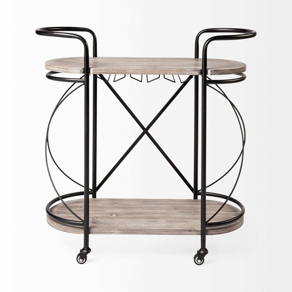 Cyclider Black Metal With Two Wooden Shelves Bar Cart - Homeroots - Flyclothing LLC