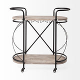 Cyclider Black Metal With Two Wooden Shelves Bar Cart - Homeroots