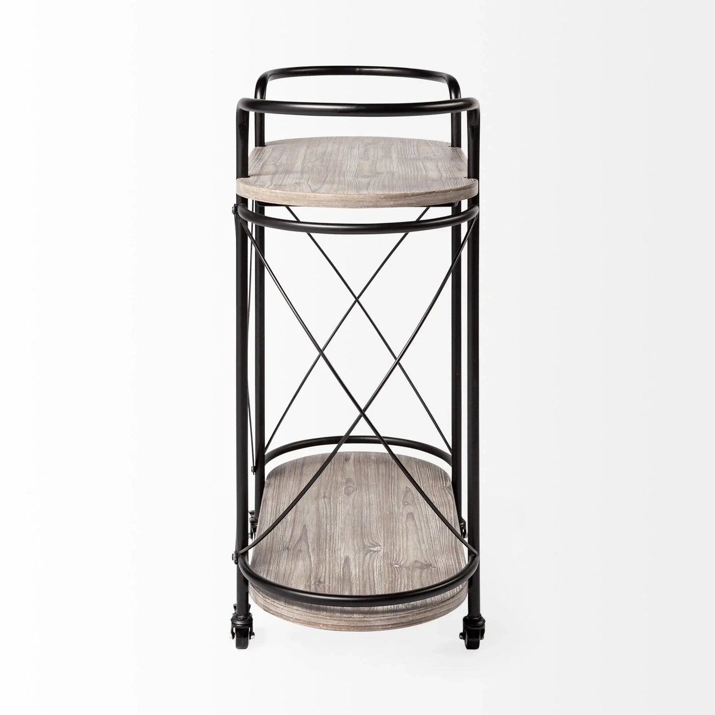 Cyclider Black Metal With Two Wooden Shelves Bar Cart - Homeroots - Flyclothing LLC