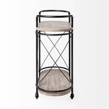 Cyclider Black Metal With Two Wooden Shelves Bar Cart - Homeroots - Flyclothing LLC