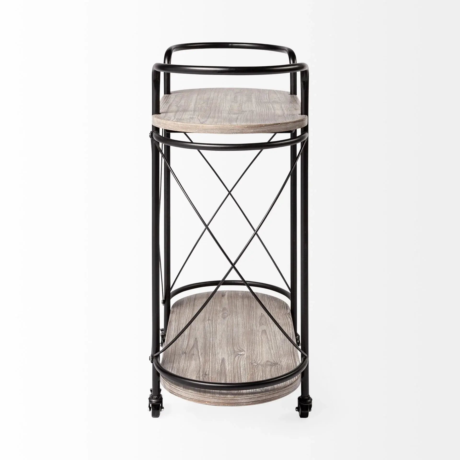 Cyclider Black Metal With Two Wooden Shelves Bar Cart - Homeroots - Flyclothing LLC