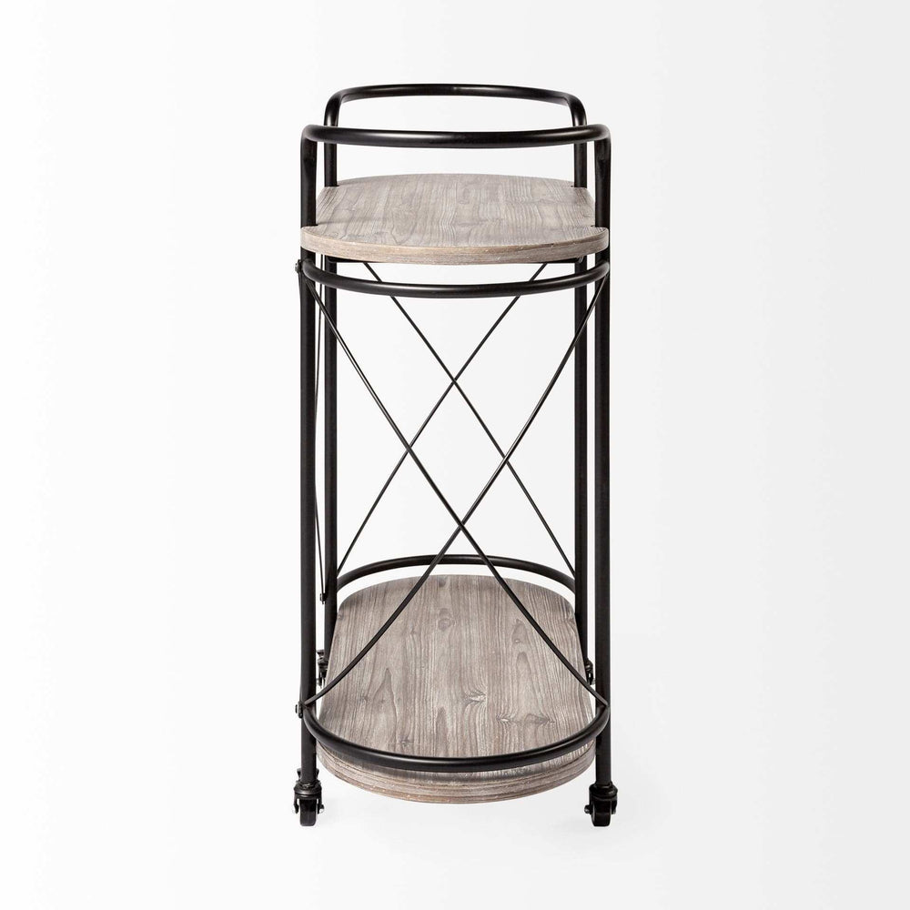 Cyclider Black Metal With Two Wooden Shelves Bar Cart - Homeroots - Flyclothing LLC