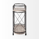 Cyclider Black Metal With Two Wooden Shelves Bar Cart - Homeroots