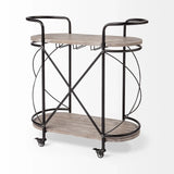 Cyclider Black Metal With Two Wooden Shelves Bar Cart - Homeroots - Flyclothing LLC