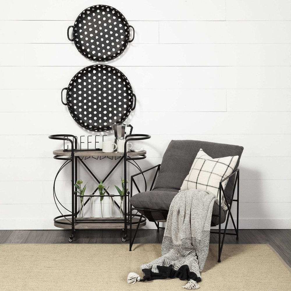 Cyclider Black Metal With Two Wooden Shelves Bar Cart - Homeroots - Flyclothing LLC