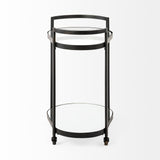 Cyclider Black Metal With Two Mirror Glass Shelves Bar Cart - Homeroots