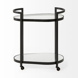 Cyclider Black Metal With Two Mirror Glass Shelves Bar Cart - Homeroots
