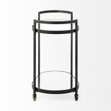 Cyclider Black Metal With Two Mirror Glass Shelves Bar Cart - Homeroots
