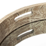 20" Light Brown Round Wood Indoor Outdoor Serving Tray With Handles - Homeroots - Flyclothing LLC