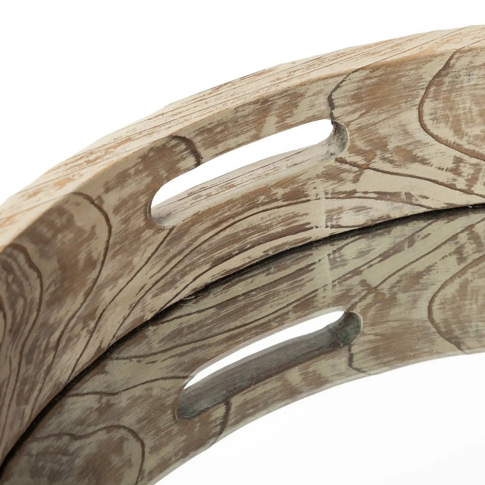 20" Light Brown Round Wood Indoor Outdoor Serving Tray With Handles - Homeroots - Flyclothing LLC