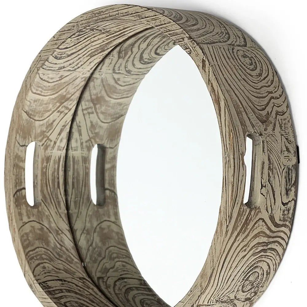 20" Light Brown Round Wood Indoor Outdoor Serving Tray With Handles - Homeroots - Flyclothing LLC