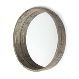 28" Natural and Brown Round Wood Indoor Outdoor Tray With Handles - Homeroots - Flyclothing LLC