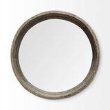 28" Natural and Brown Round Wood Indoor Outdoor Tray With Handles - Homeroots