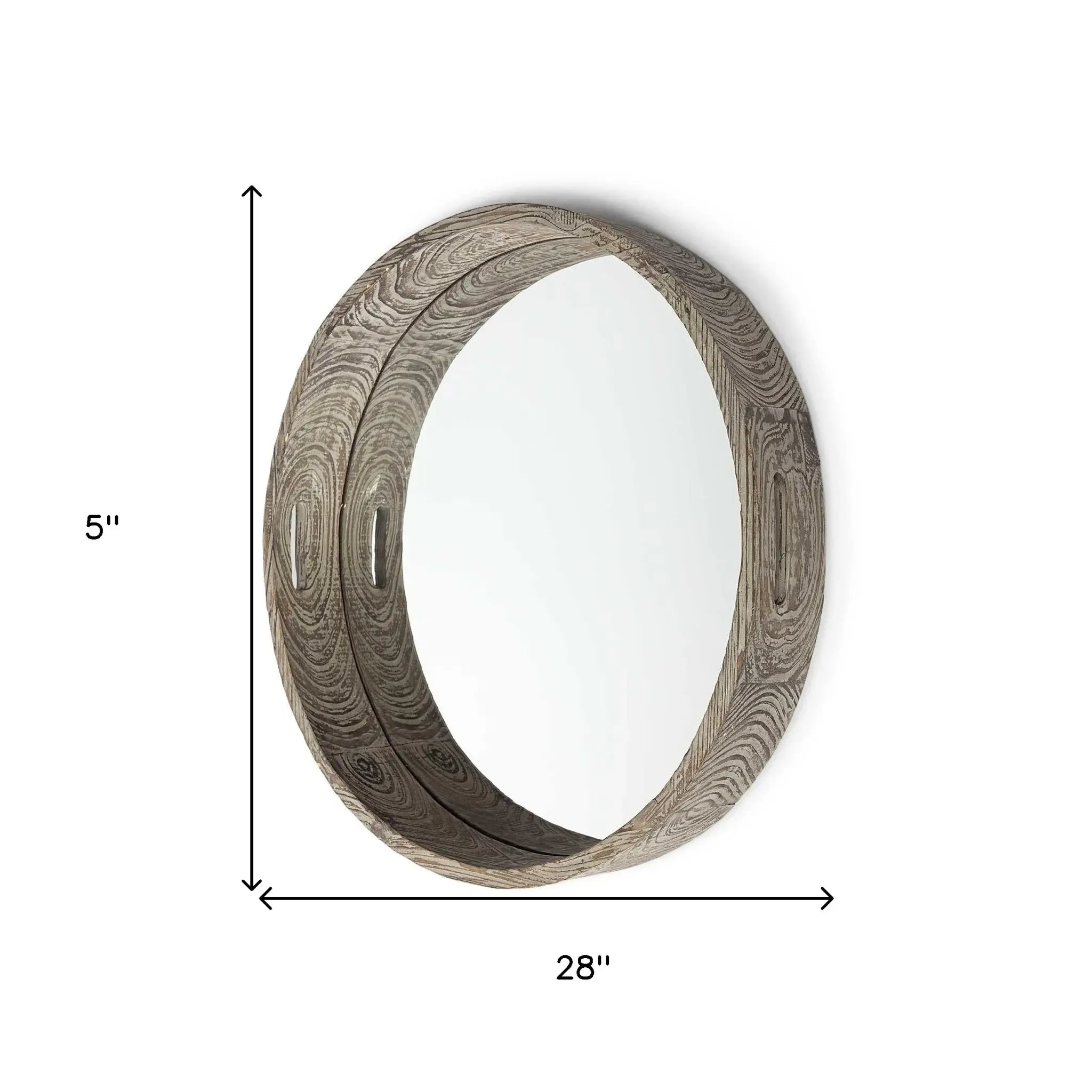 28" Natural and Brown Round Wood Indoor Outdoor Tray With Handles - Homeroots - Flyclothing LLC