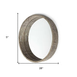 28" Natural and Brown Round Wood Indoor Outdoor Tray With Handles - Homeroots - Flyclothing LLC