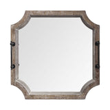 23" Brown Hexagonal Wood and Mirrored Glass Serving Tray With Handles - Homeroots