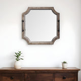 23" Brown Hexagonal Wood and Mirrored Glass Serving Tray With Handles - Homeroots