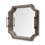 23" Brown Hexagonal Wood and Mirrored Glass Serving Tray With Handles - Homeroots