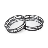 Set of Two Black Round Metal Indoor Outdoor Tray With Handles - Homeroots