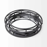 Set of Two Black Round Metal Indoor Outdoor Tray With Handles - Homeroots - Flyclothing LLC