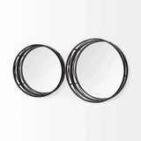 Set of Two Black Round Metal Indoor Outdoor Tray With Handles - Homeroots - Flyclothing LLC