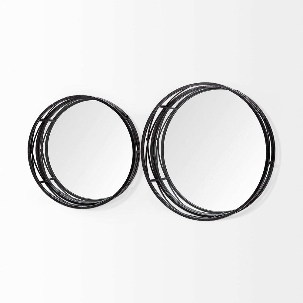 Set of Two Black Round Metal Indoor Outdoor Tray With Handles - Homeroots - Flyclothing LLC