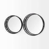 Set of Two Black Round Metal Indoor Outdoor Tray With Handles - Homeroots - Flyclothing LLC