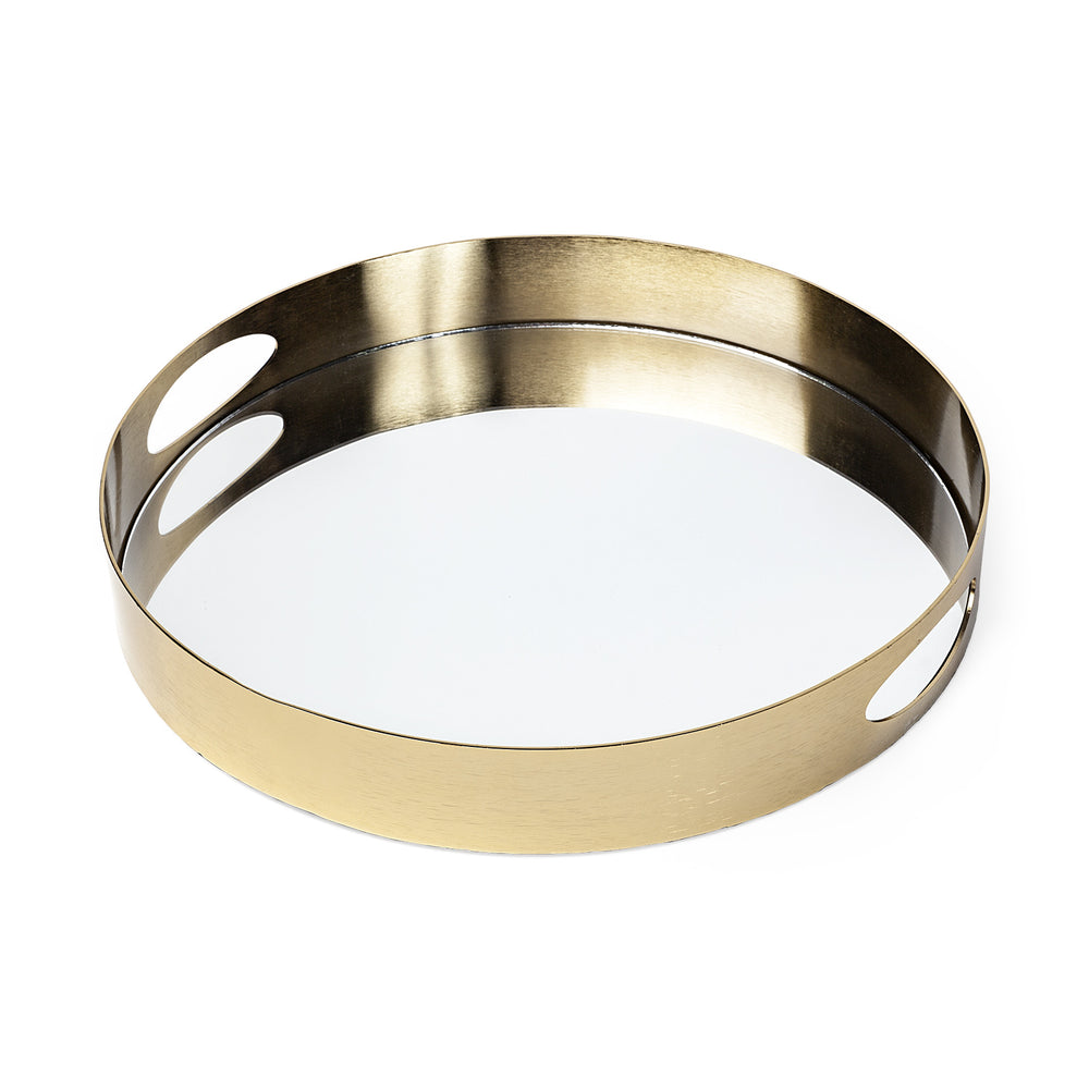 15" Gold Round Metal Indoor Outdoor Tray With Handles - Homeroots - Flyclothing LLC