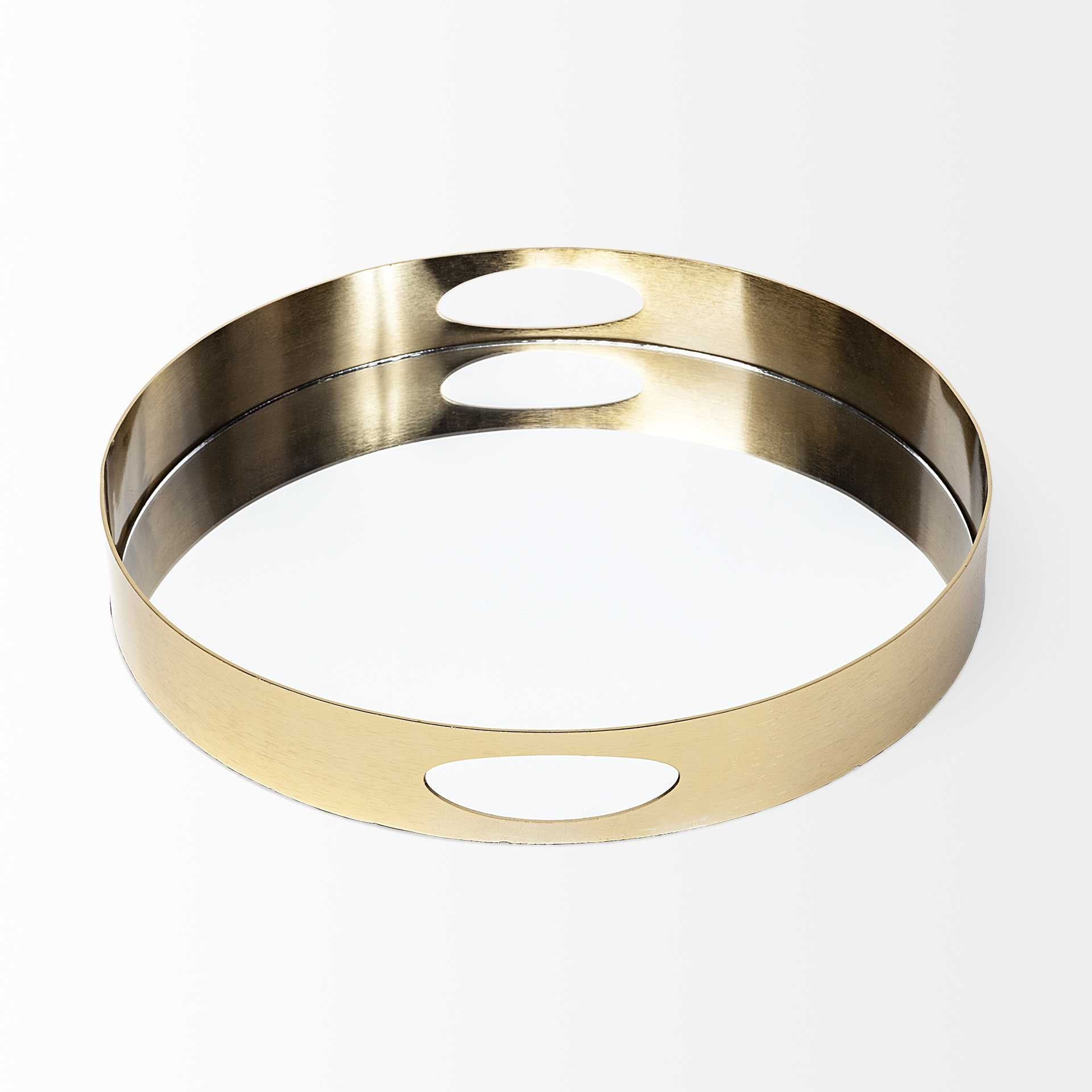 15" Gold Round Metal Indoor Outdoor Tray With Handles - Homeroots - Flyclothing LLC