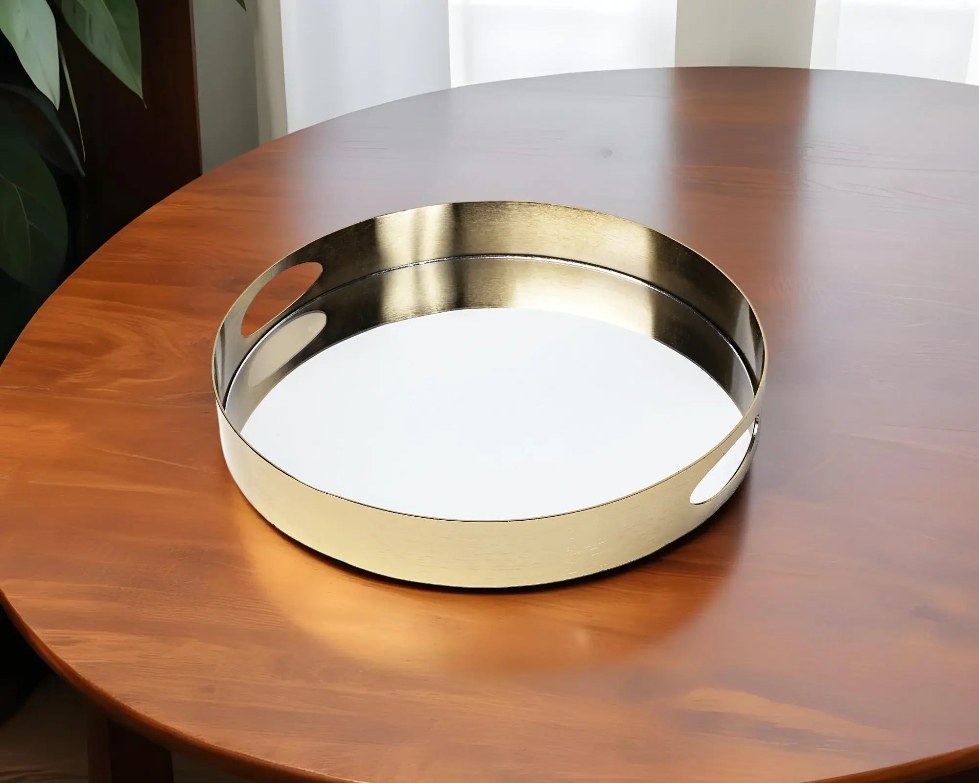 15" Gold Round Metal Indoor Outdoor Tray With Handles - Homeroots - Flyclothing LLC