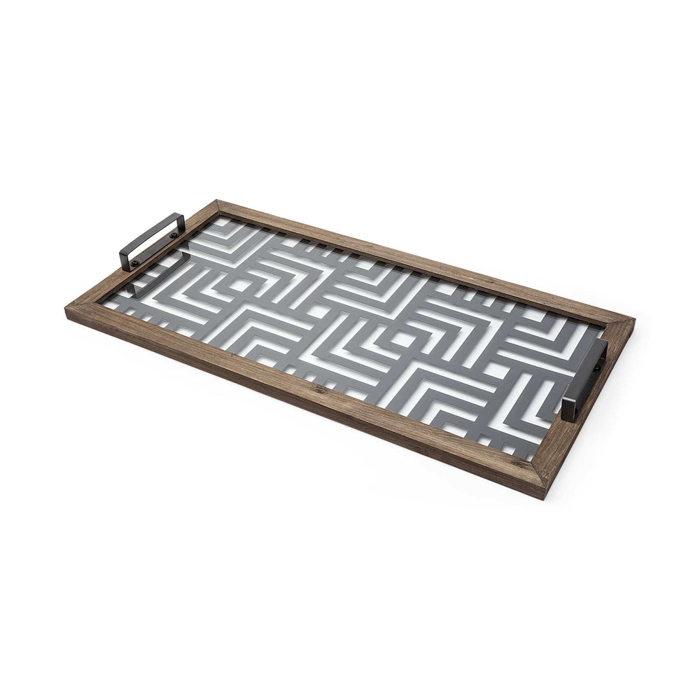 32" Gray Metal Indoor Outdoor Tray With Handles - Homeroots