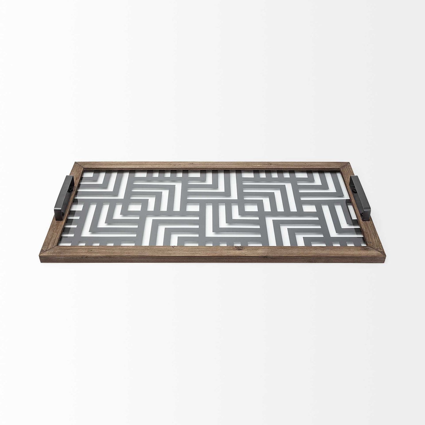 32" Gray Metal Indoor Outdoor Tray With Handles - Homeroots - Flyclothing LLC