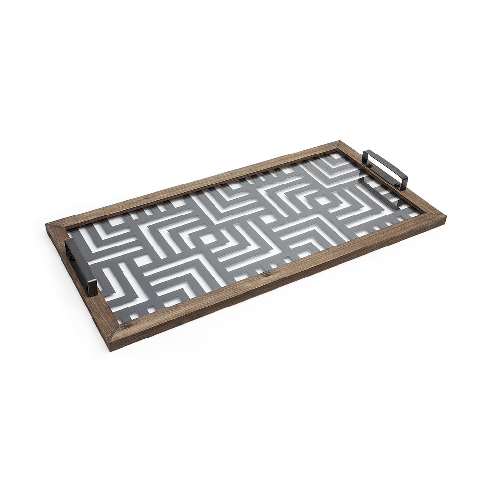 32" Gray Metal Indoor Outdoor Tray With Handles - Homeroots - Flyclothing LLC