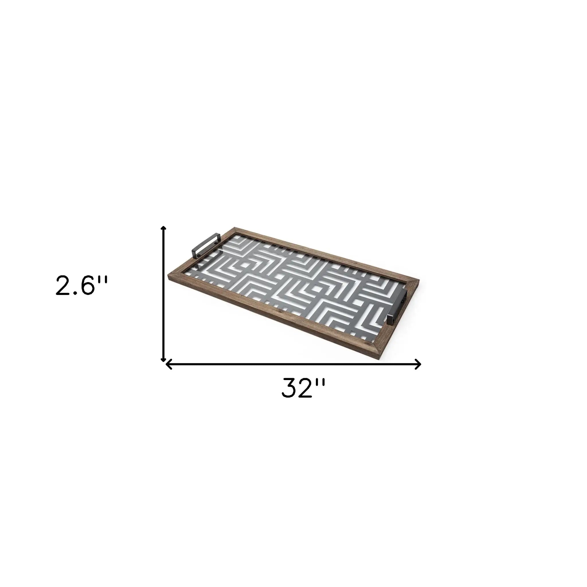 32" Gray Metal Indoor Outdoor Tray With Handles - Homeroots - Flyclothing LLC