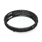 21" Matte Black Wood With Bead Mirrored Glass Bottom Round Tray - Homeroots - Flyclothing LLC