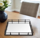 Natural Finish Metal With Mirrored Glass Bottom And Railing Handle Tray - Homeroots