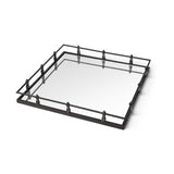 Natural Finish Metal With Mirrored Glass Bottom And Railing Handle Tray - Homeroots
