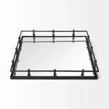Natural Finish Metal With Mirrored Glass Bottom And Railing Handle Tray - Homeroots - Flyclothing LLC