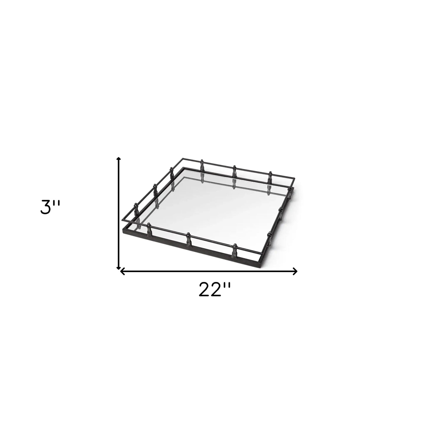 Natural Finish Metal With Mirrored Glass Bottom And Railing Handle Tray - Homeroots - Flyclothing LLC