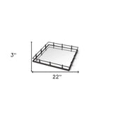 Natural Finish Metal With Mirrored Glass Bottom And Railing Handle Tray - Homeroots - Flyclothing LLC