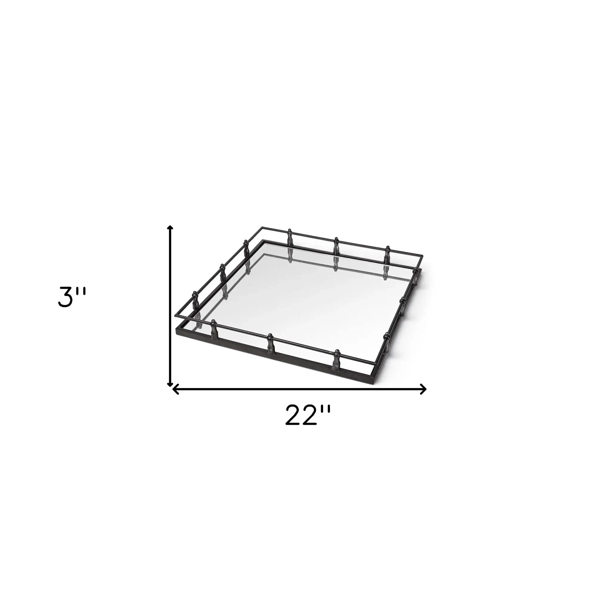 Natural Finish Metal With Mirrored Glass Bottom And Railing Handle Tray - Homeroots - Flyclothing LLC