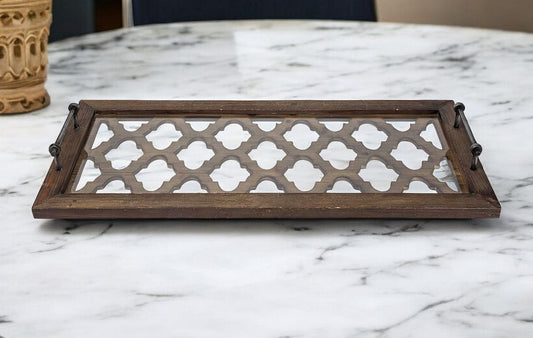 35" Silver Wood Indoor Outdoor Tray With Handles - Homeroots