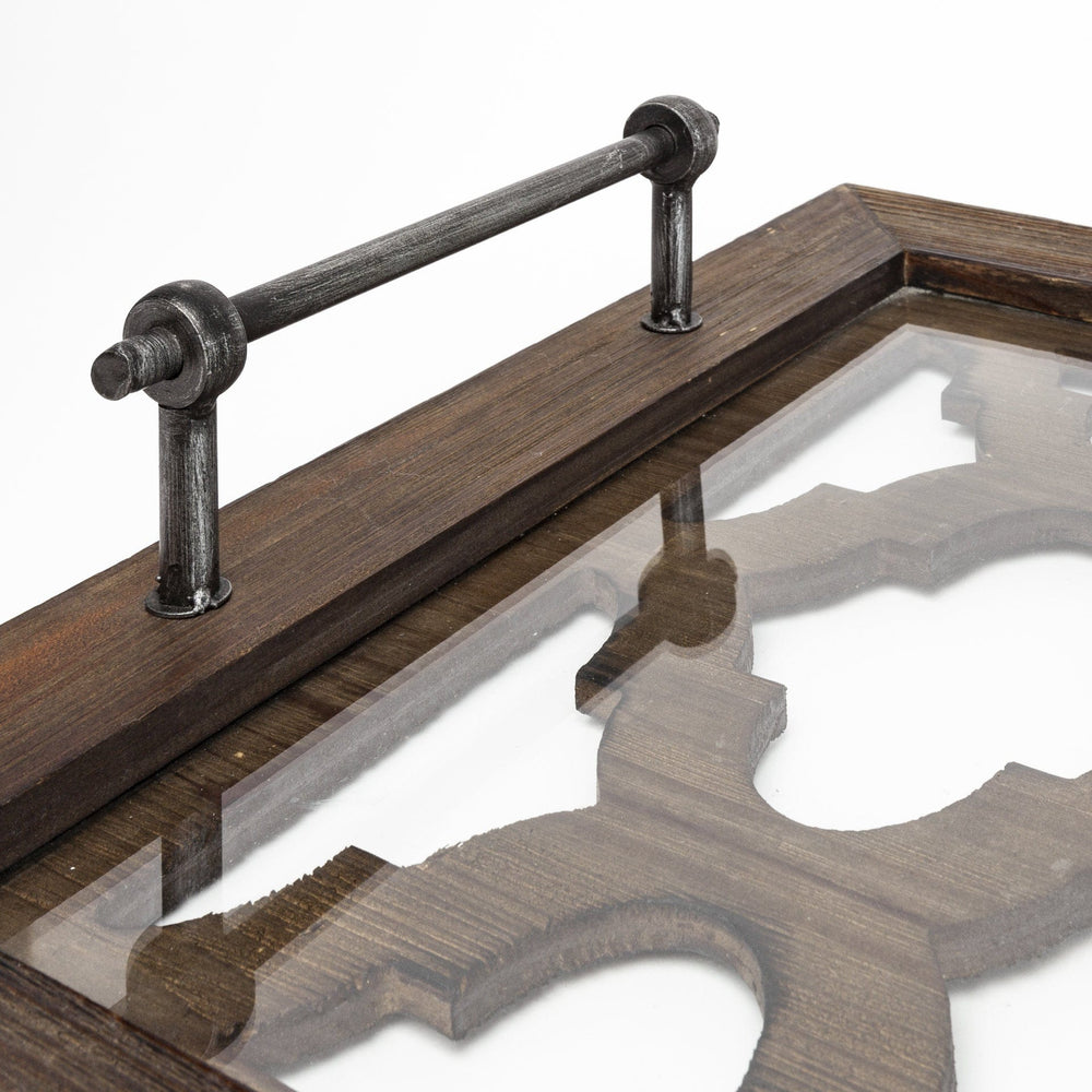 35" Silver Wood Indoor Outdoor Tray With Handles - Homeroots - Flyclothing LLC