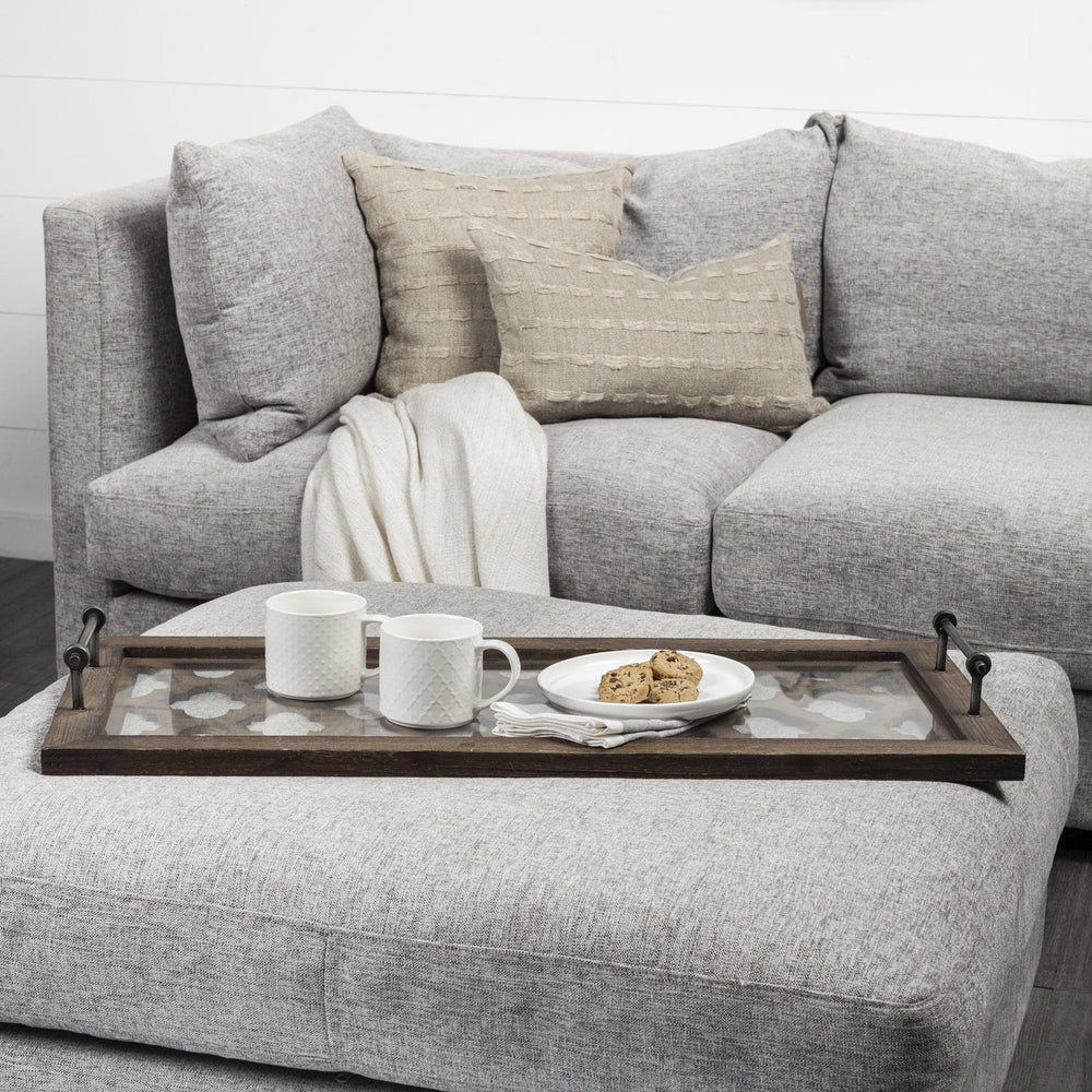 35" Silver Wood Indoor Outdoor Tray With Handles - Homeroots - Flyclothing LLC